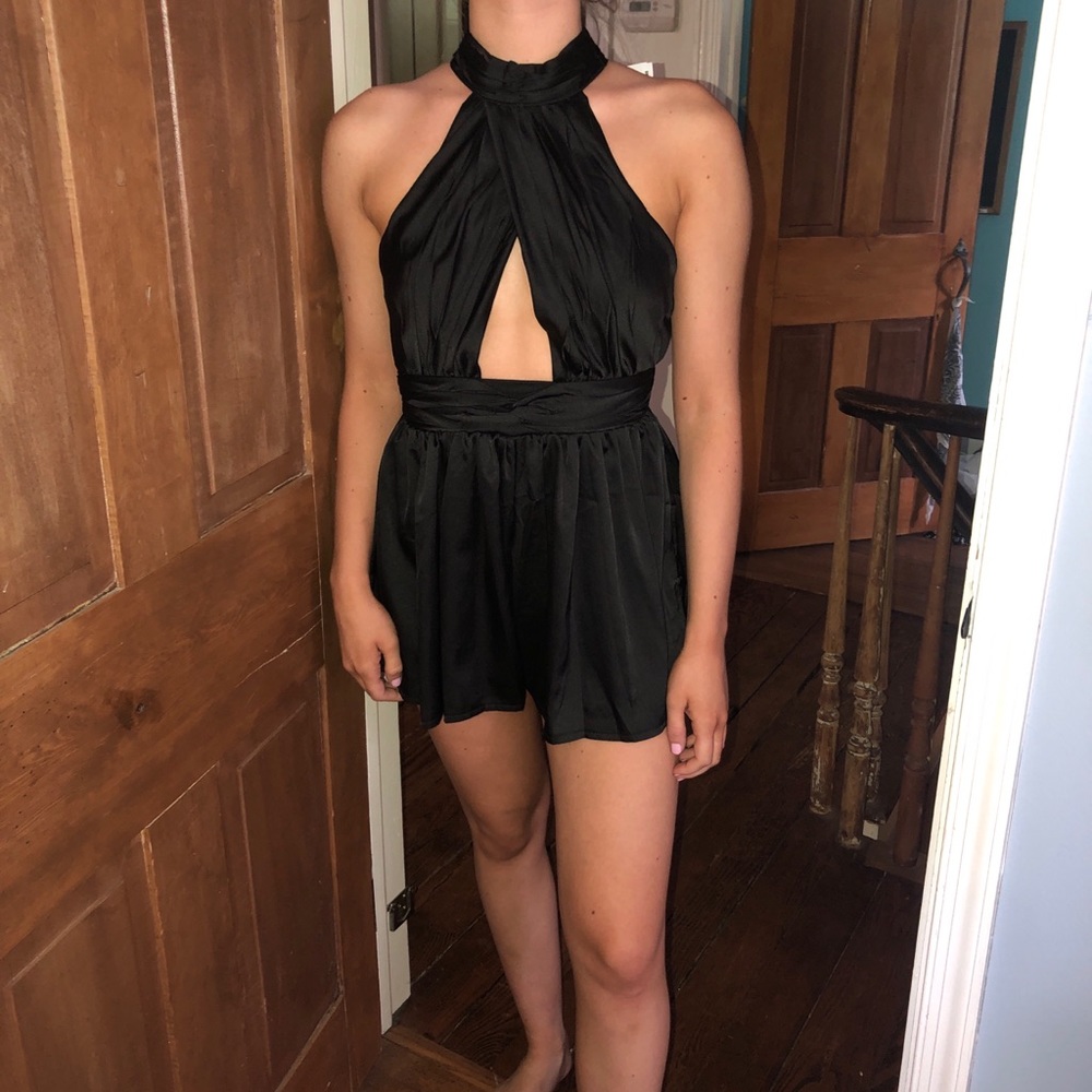 LF Debbie Dabble satin black romper NTW Sz Small